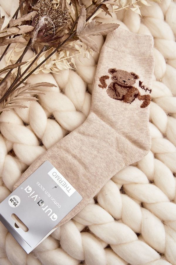Kesi Warm beige cotton socks with teddy bear