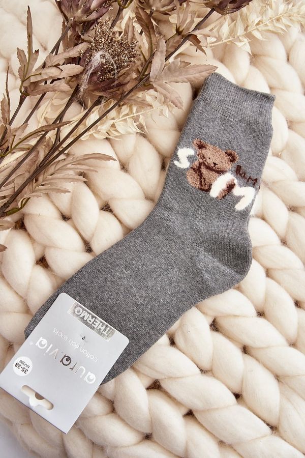 Kesi Warm cotton socks with teddy bear, dark grey