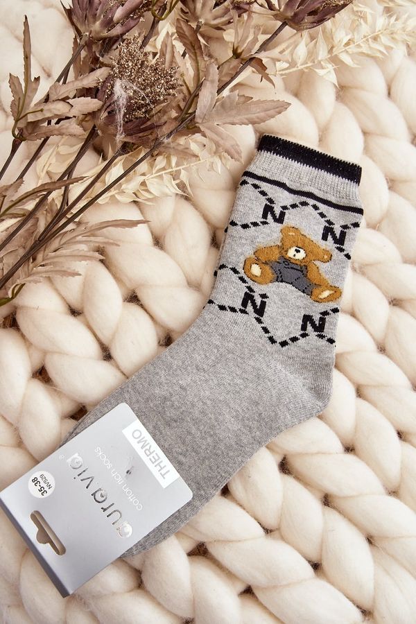 Kesi Warm cotton socks with teddy bear, grey