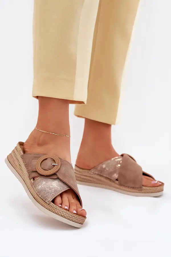 Inblu Wedge Sandals For Women With Decorative Buckle Brown Inblu