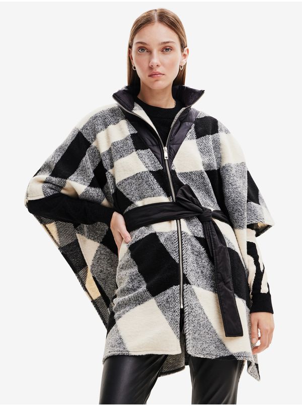 DESIGUAL White and Black Checkered Poncho Desigual Wolgery Milan - Ladies