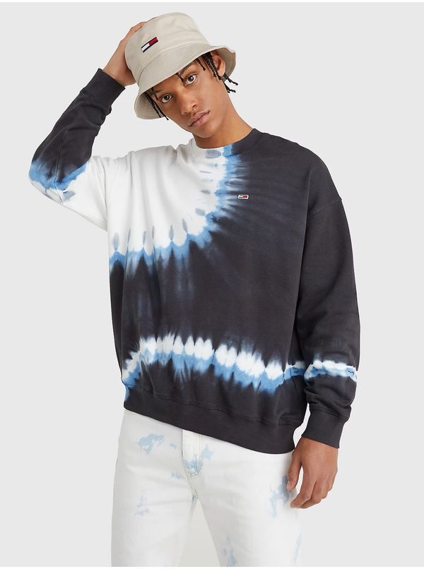 Tommy Hilfiger White and Black Mens Patterned Sweatshirt Tommy Jeans - Men