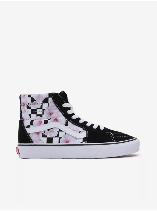 Vans White and Black Women's Flowered Sneakers with Leather Details VANS SK8-Hi - Ladies