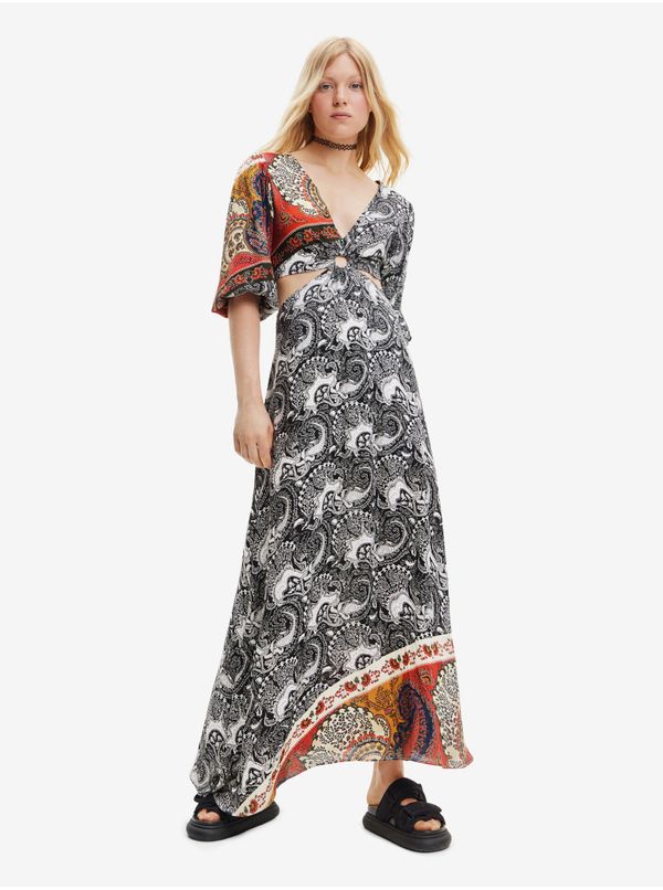 DESIGUAL White and Black Women's Patterned Maxi-Dresses with Necklines Desigual Sirsal - Ladies