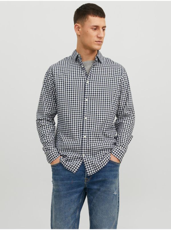 Jack & Jones White-and-blue men's plaid shirt Jack & Jones Gingham