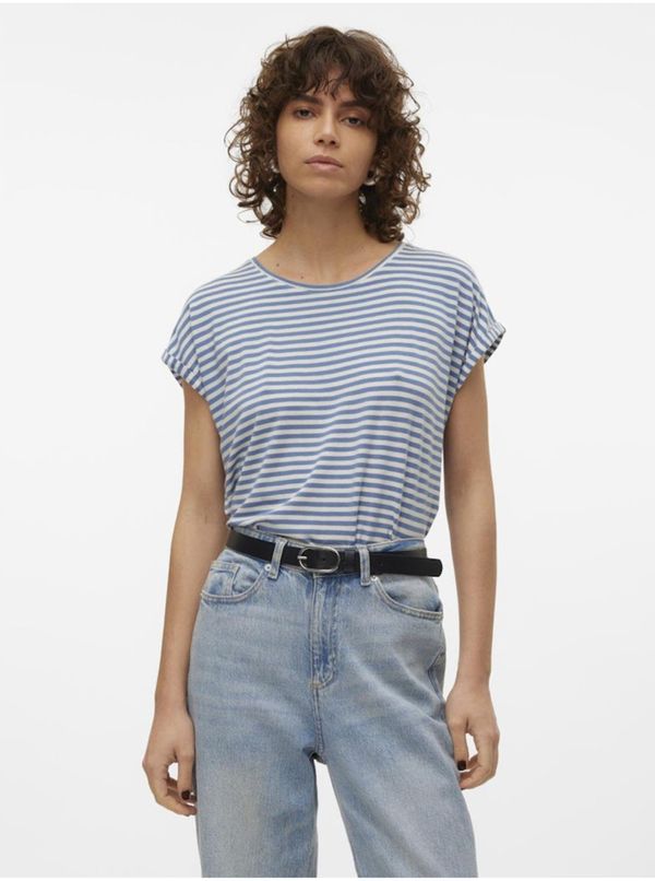 Vero Moda White and Blue Women's Striped T-Shirt Vero Moda Ava - Women