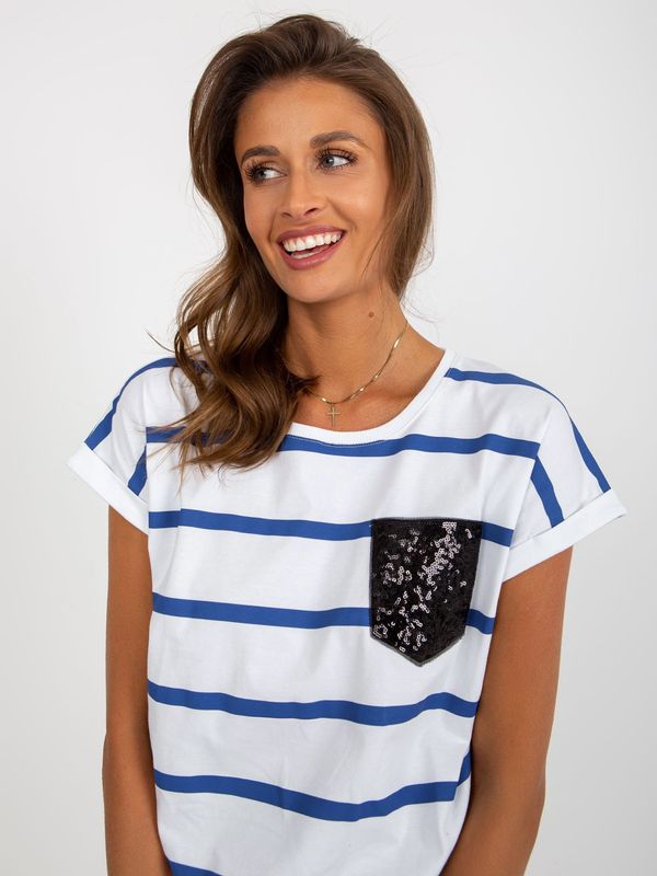 Fashionhunters White and dark blue striped cotton blouse