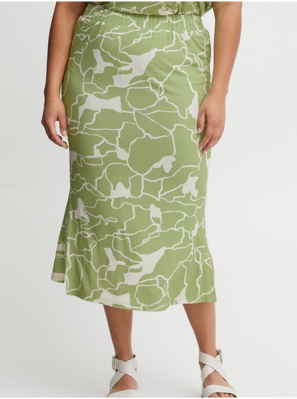 Fransa White and Green Ladies Patterned Midi Skirt Fransa - Ladies