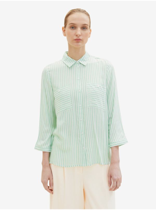 Tom Tailor White and Green Ladies Striped Shirt Tom Tailor - Women