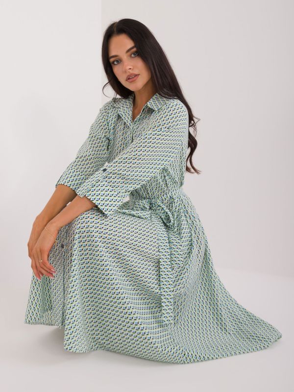 Fashionhunters White and green shirt midi dress with print