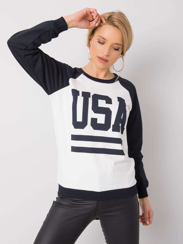 Fashionhunters White and navy blue sweatshirt with Samantha RUE PARIS print