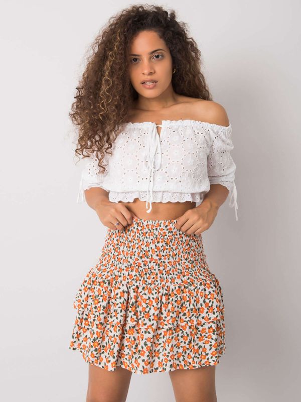 Fashionhunters White and orange skirt with ruffle by Cyndi RUE PARIS