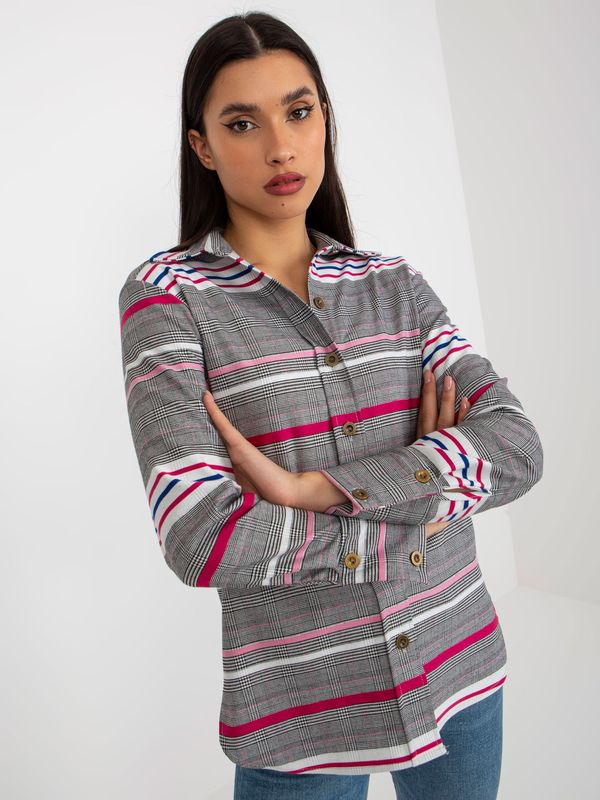 Fashionhunters White and pink lady's striped and checked shirt