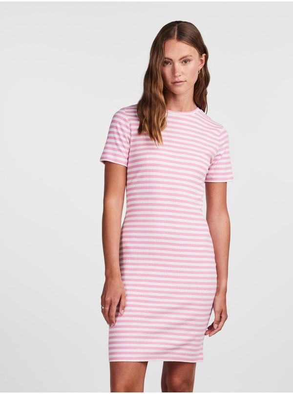 Pieces White and Pink Women's Striped Sheath Dress Pieces Hand - Women's