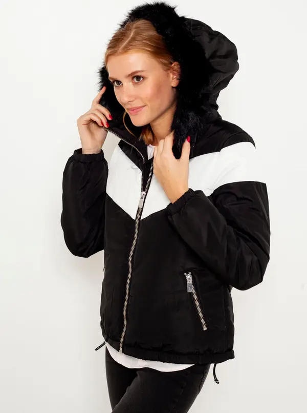 CAMAIEU White-black jacket with hood and artificial fur CAMAIEU - Women