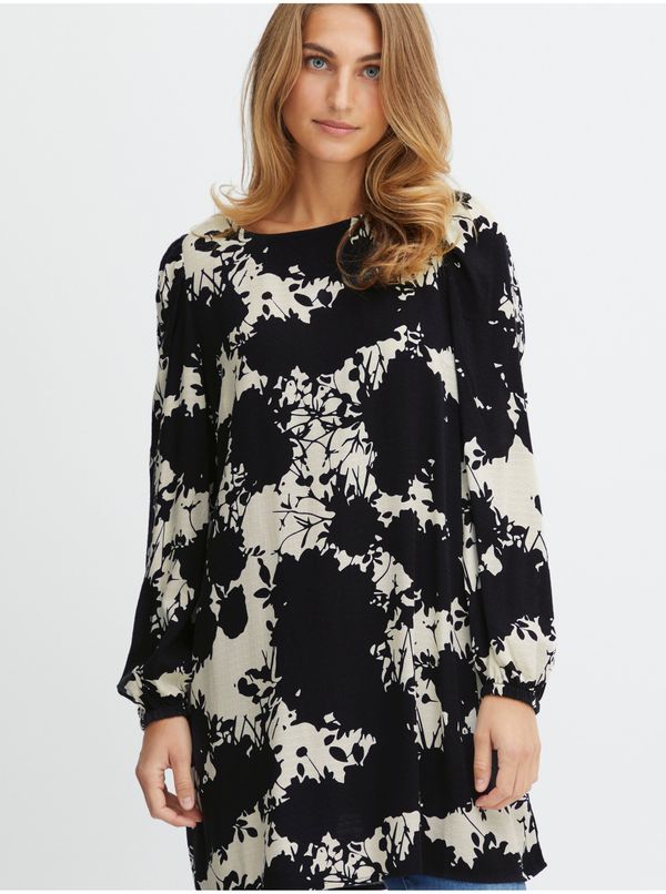 Fransa White-Black Women Patterned Long Blouse Fransa - Ladies