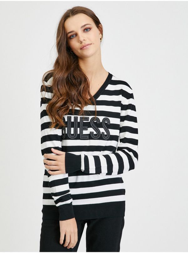 Guess White-black Women's Striped Sweater Guess Pascale - Women