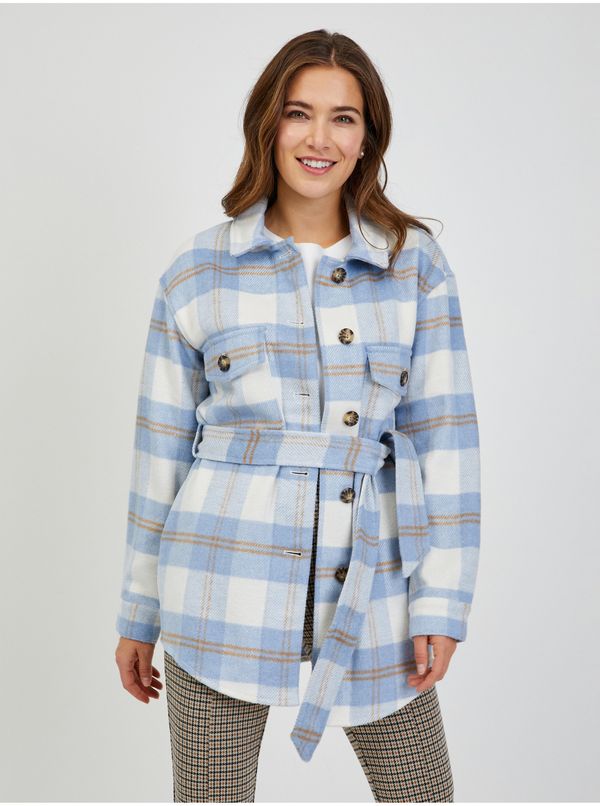 Orsay White-blue ladies plaid shirt jacket with tie ORSAY - Ladies