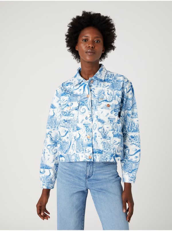 Wrangler White Blue Women Patterned Denim Jacket Wrangler - Women