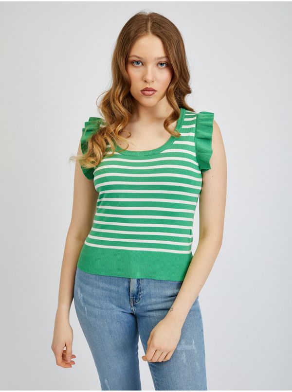Orsay White-green women's striped T-shirt ORSAY
