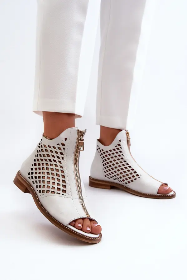 Zazoo White Leather Laced Sandals with Zip Zazoo 977/L