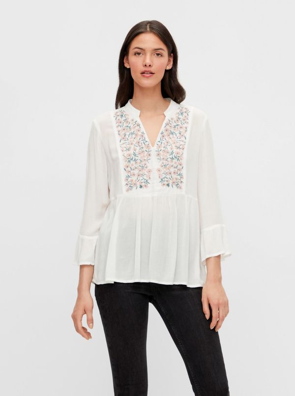 Pieces White loose blouse with embroidery Pieces Leia - Women