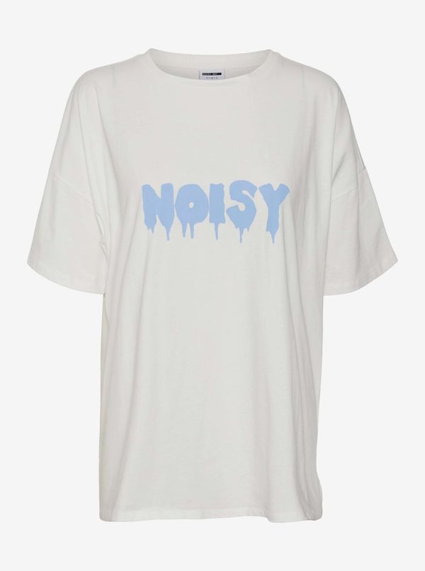 Noisy May White loose T-shirt with the inscription Noisy May Mida