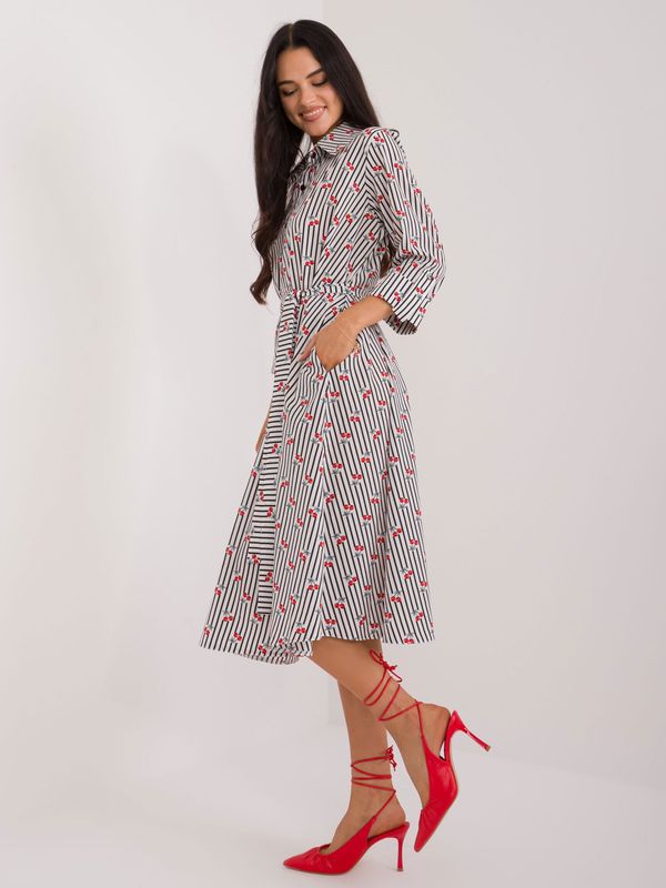 Fashionhunters White midi shirt dress with cherry patterns