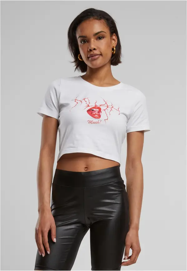 Mister Tee White Muah Cropped Tee T-Shirt