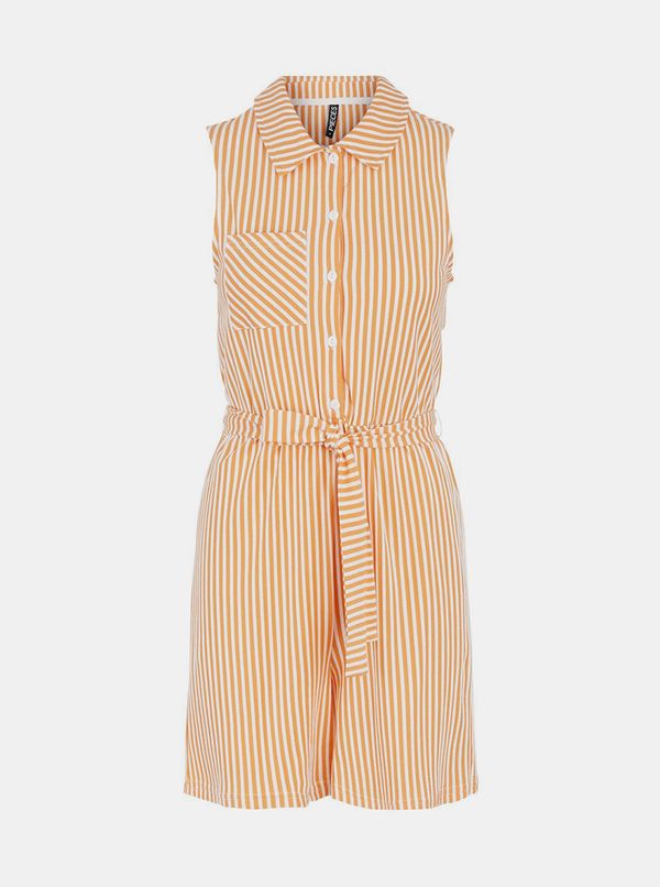 Pieces White-Orange Striped Short Jumpsuit Pieces Tamar - Women