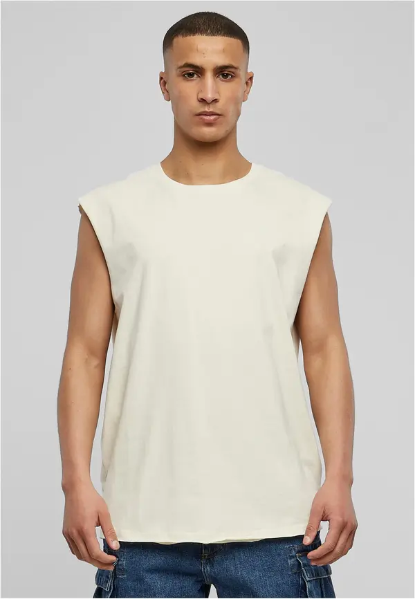 Urban Classics White Sand Sleeveless T-Shirt with Open Edge