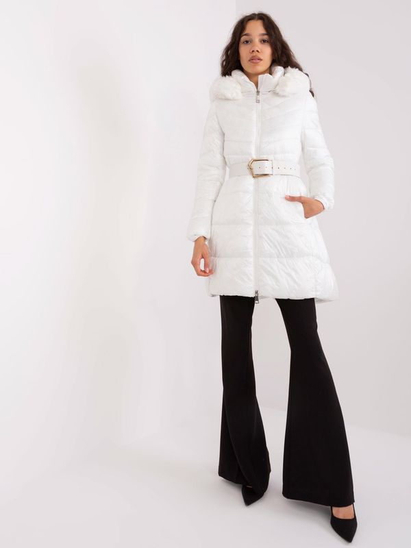 Fashionhunters White winter jacket with fur