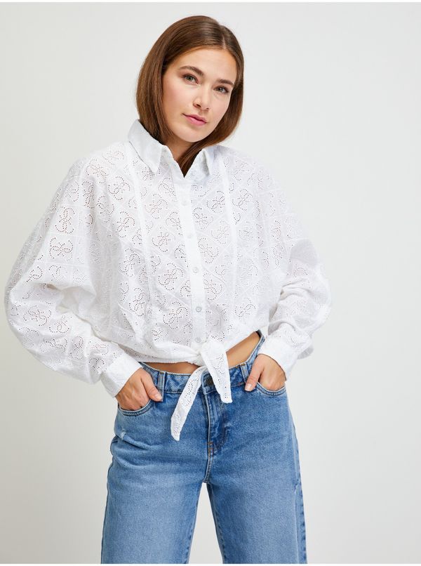 Guess White Women Patterned Cropped Shirt Guess - Women