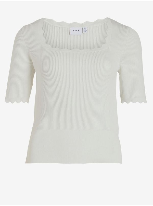 Vila White Women's Ribbed T-Shirt VILA Lana - Ladies