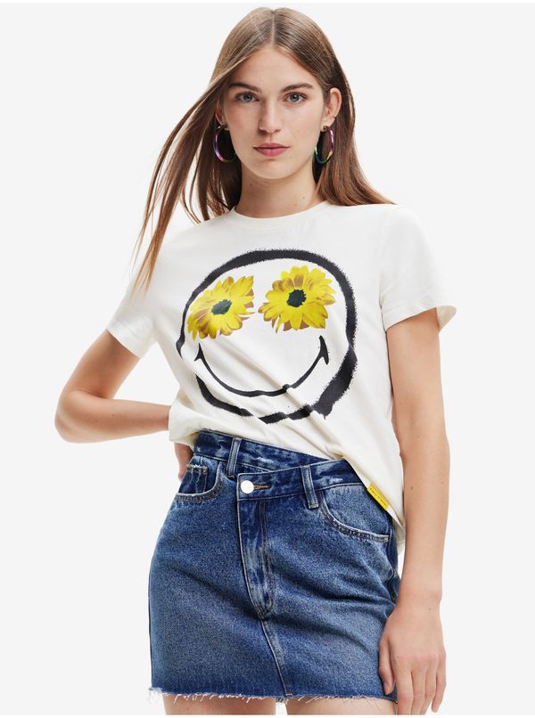 DESIGUAL White women's T-shirt Desigual Margarita Smiley