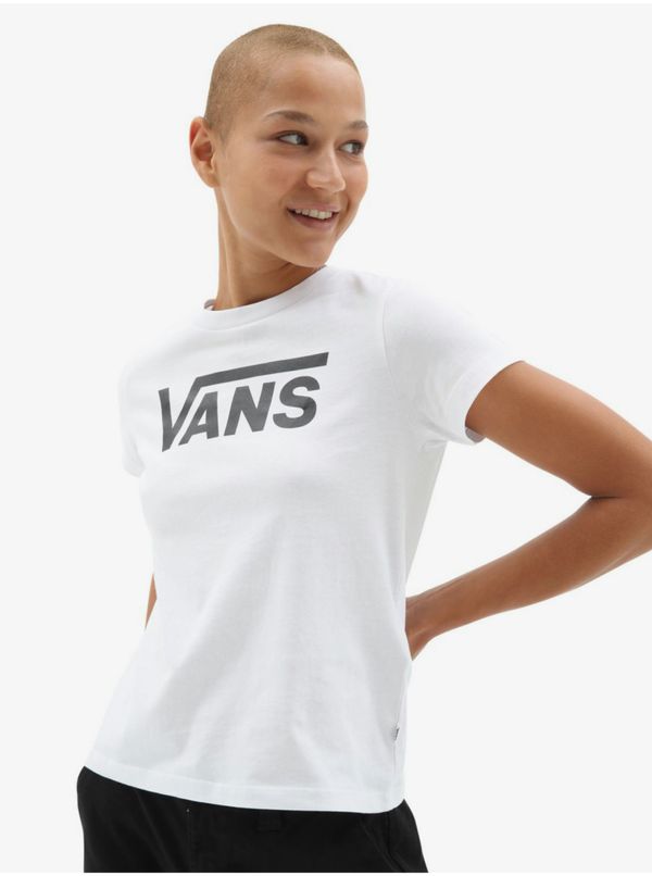 Vans White Women's T-Shirt with Vans Flying V Crew - Women