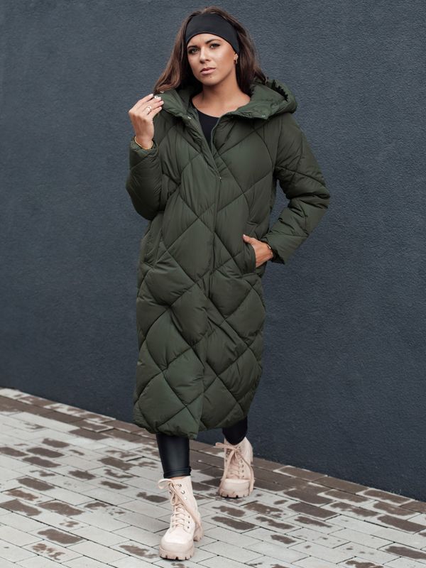 DStreet Winter women's quilted jacket with hood FEMACOAT green Dstreet