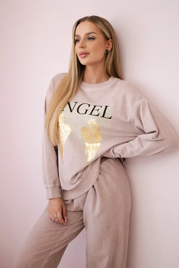 Kesi Włoski Włoski Cotton set Angel sweatshirt + pants powder pink