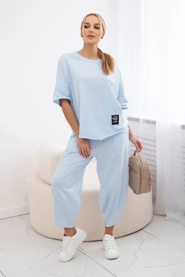 Włoski Włoski Cotton set blouse + trousers blue