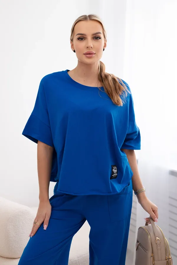 Kesi Włoski Włoski Cotton set blouse + trousers cornflower blue