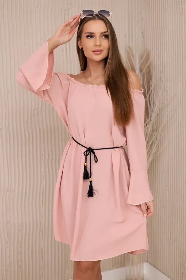 Kesi Włoski Włoski Dress tied at the waist with a drawstring powder pink