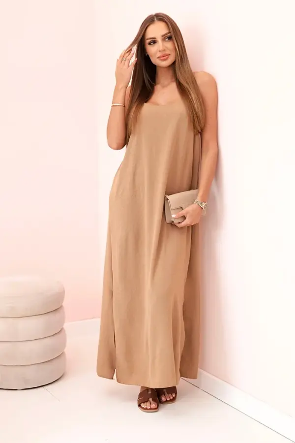Kesi Włoski Włoski Long dress with straps Camel