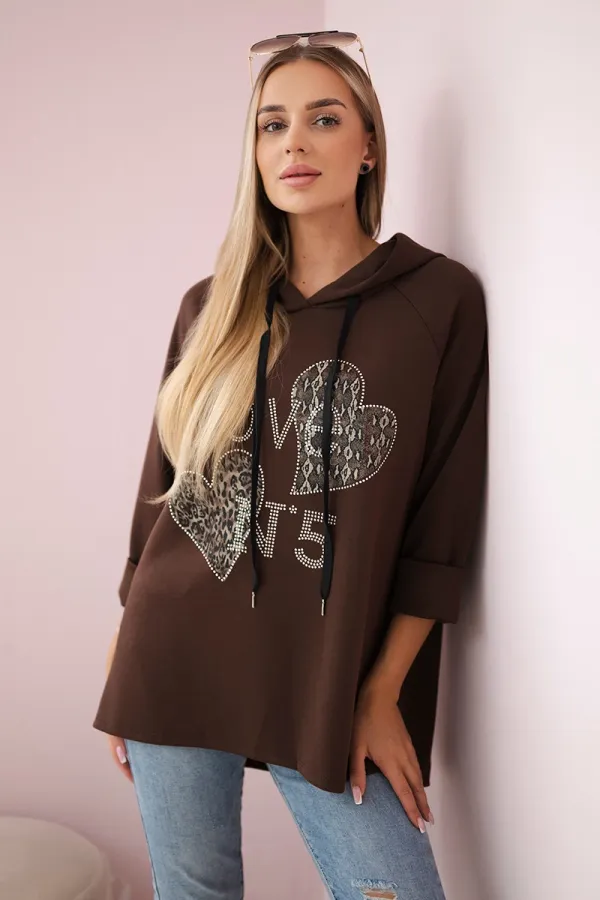 Kesi Włoski Włoski Oversized viscose sweatshirt Love brown