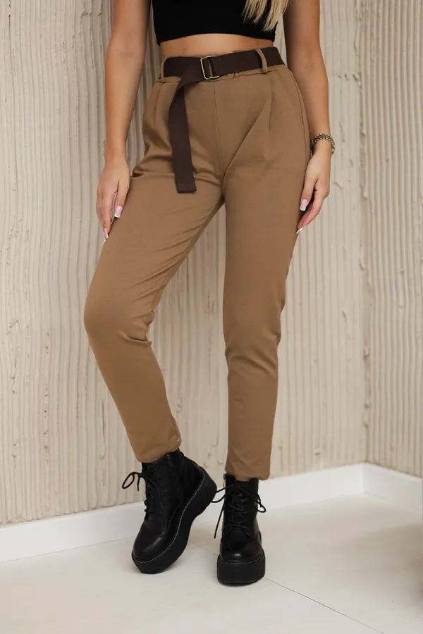 Kesi Włoski Włoski Punto Milano Winter trousers with belt camel