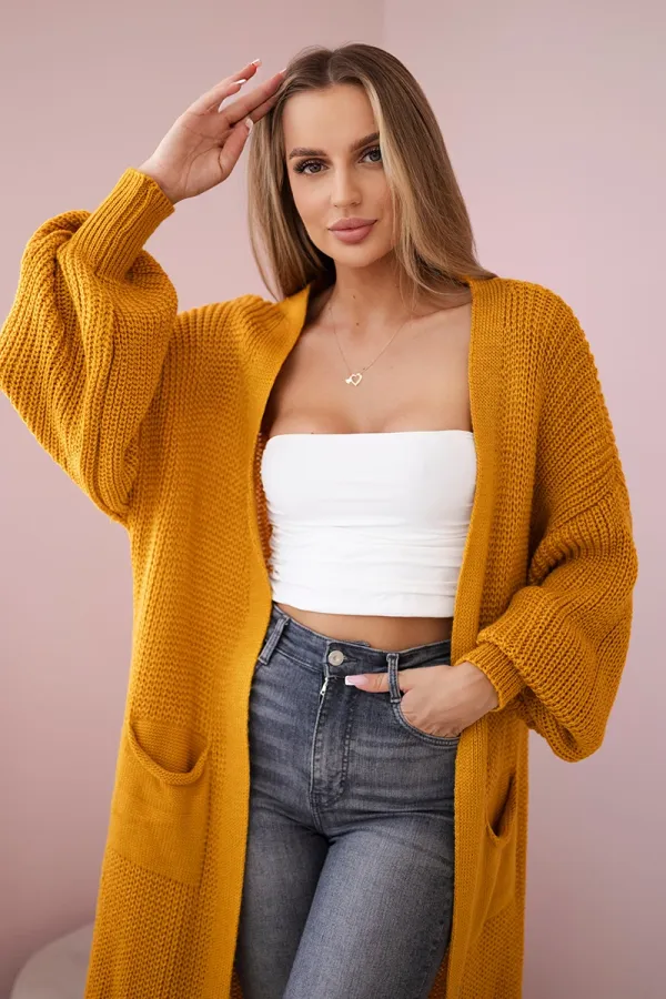 Kesi Włoski Włoski Sweater long cardigan mustard