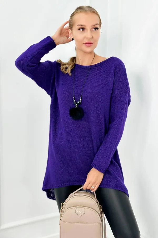 Kesi Włoski Włoski Sweater with necklace dark purple