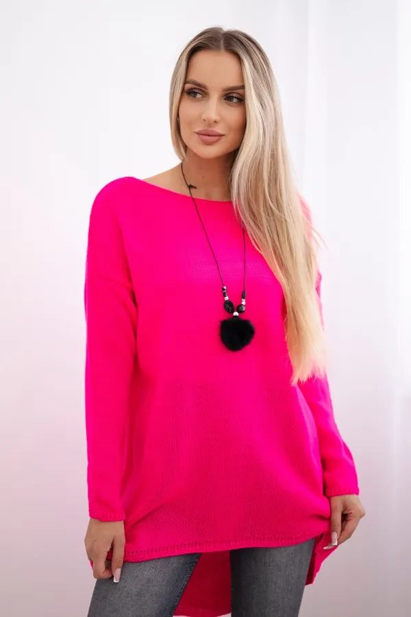 Kesi Włoski Włoski Sweater with necklace pink neon