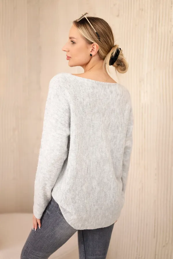 Kesi Włoski Włoski V-neck sweater light gray