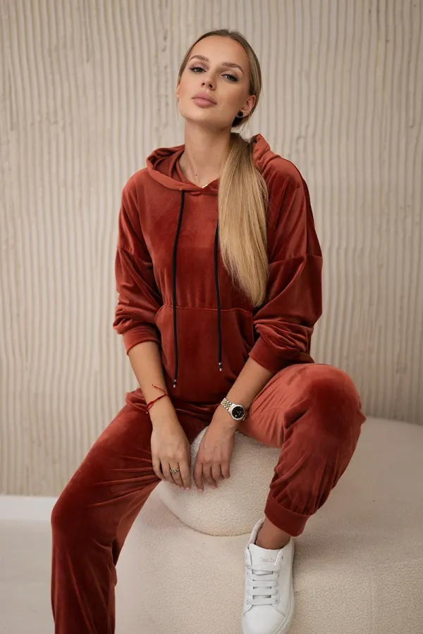 Kesi Włoski Włoski Velour set kangaroo sweatshirt + pants ginger