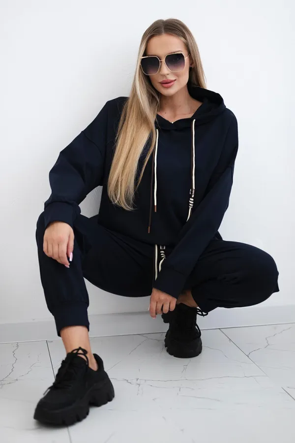 Kesi Włoski Włoski Viscose set Punto Milano Winter hoodie + pants navy blue